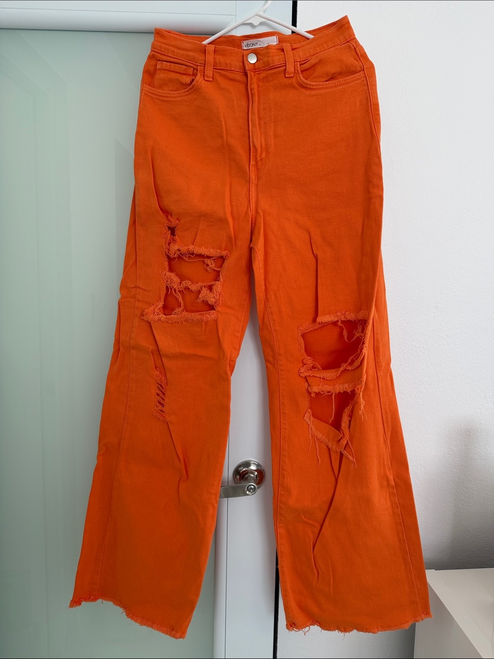 Vibrant Orange Distressed Women Jeans